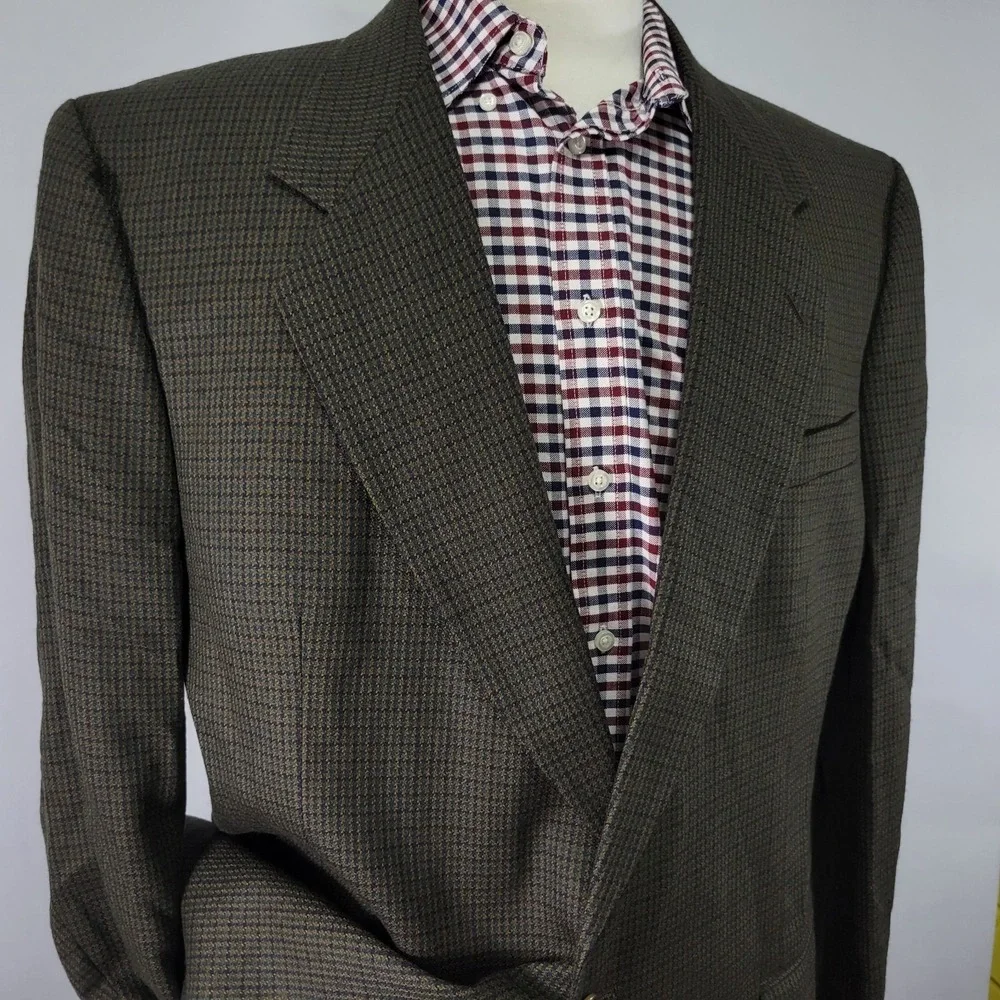 Oscar de la‎ Renta Men's Sport Coat Blazer Two Button Green Houndstooth Size 46L